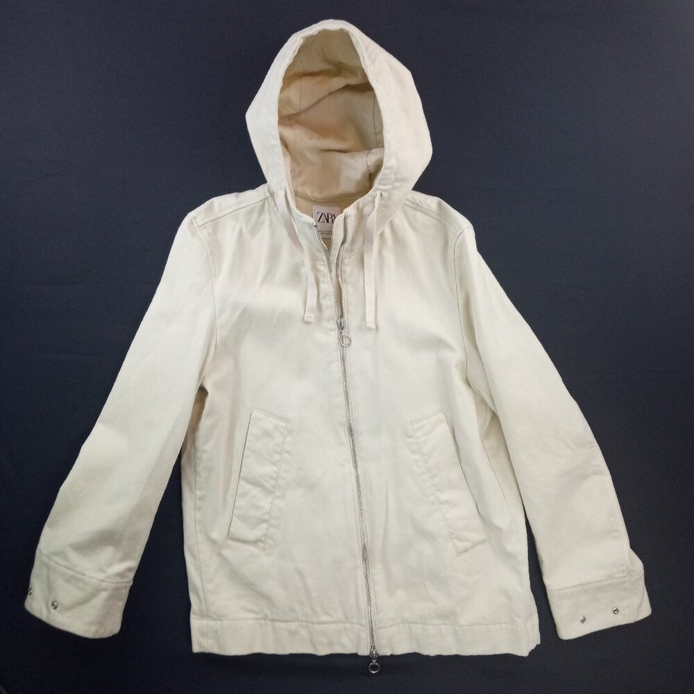 ZARA Denim Jeans Hoodie Jacket With Packets On Full Zippers